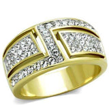TK1845 - Two-Tone IP Gold (Ion Plating) Stainless Steel Ring with Top Grade Crystal in Clear - Alamode - Flyclothing LLC