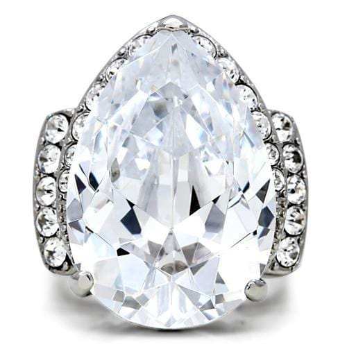 TK184 - High polished (no plating) Stainless Steel Ring with AAA Grade CZ in Clear - Alamode - Flyclothing LLC