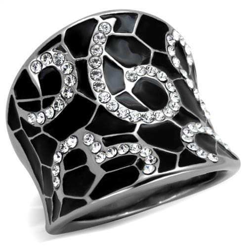 TK1853 - High polished (no plating) Stainless Steel Ring with Top Grade Crystal in Clear - Alamode - Flyclothing LLC