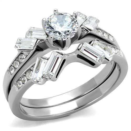 TK1856 - High polished (no plating) Stainless Steel Ring with AAA Grade CZ in Clear - Alamode - Flyclothing LLC