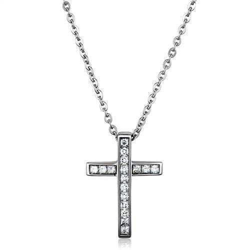 TK1858 - High polished (no plating) Stainless Steel Chain Pendant with AAA Grade CZ in Clear - Alamode - Flyclothing LLC