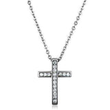 TK1858 - High polished (no plating) Stainless Steel Chain Pendant with AAA Grade CZ in Clear - Alamode - Flyclothing LLC