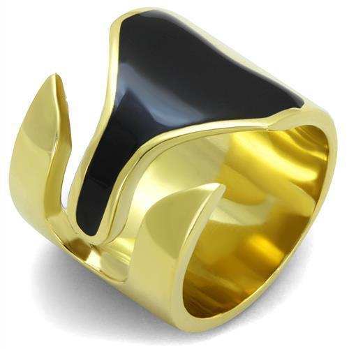 TK1860 - IP Gold(Ion Plating) Stainless Steel Ring with Epoxy in Jet - Alamode - Flyclothing LLC
