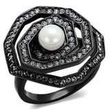 TK1861 - IP Black(Ion Plating) Stainless Steel Ring with Synthetic Pearl in White - Alamode - Flyclothing LLC