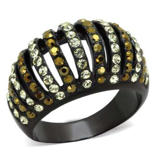 TK1865 - IP Black(Ion Plating) Stainless Steel Ring with Top Grade Crystal in Multi Color - Alamode - Flyclothing LLC