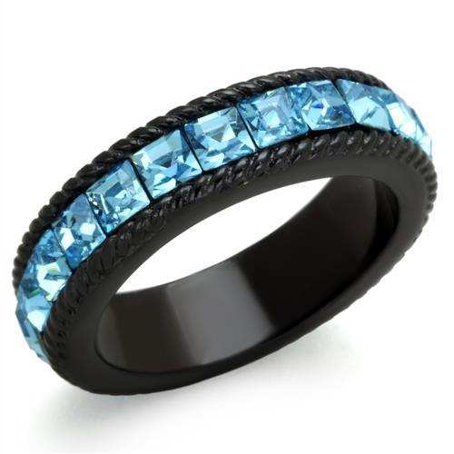 TK1867 - IP Black(Ion Plating) Stainless Steel Ring with Top Grade Crystal in Sea Blue - Alamode - Flyclothing LLC
