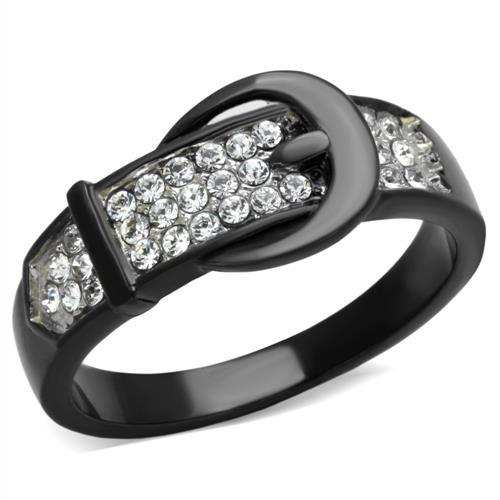 TK1868 - Two-Tone IP Black (Ion Plating) Stainless Steel Ring with Top Grade Crystal in Clear - Alamode - Flyclothing LLC