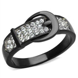 TK1868 - Two-Tone IP Black (Ion Plating) Stainless Steel Ring with Top Grade Crystal in Clear - Alamode - Flyclothing LLC