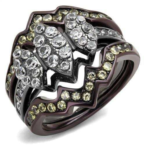 TK1869LJ - IP Light Black (IP Gun) & IP Dark Brown (IP coffee) Stainless Steel Ring with AAA Grade CZ in Clear - Alamode - Flyclothing LLC