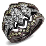 TK1869LJ - IP Light Black (IP Gun) & IP Dark Brown (IP coffee) Stainless Steel Ring with AAA Grade CZ in Clear - Alamode - Flyclothing LLC