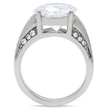 TK187 - High polished (no plating) Stainless Steel Ring with AAA Grade CZ in Clear - Alamode - Flyclothing LLC