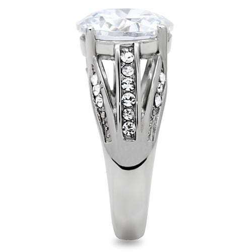 TK187 - High polished (no plating) Stainless Steel Ring with AAA Grade CZ in Clear - Alamode - Flyclothing LLC