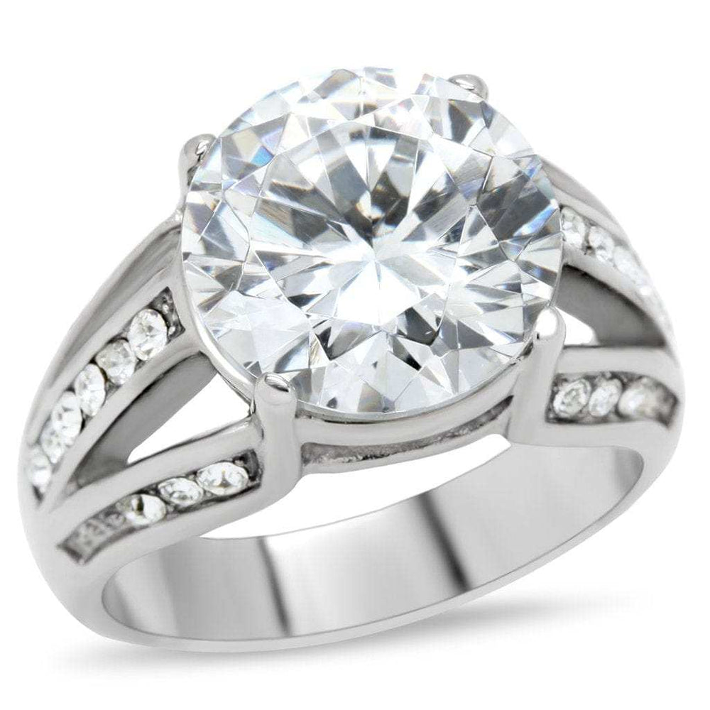 TK187 - High polished (no plating) Stainless Steel Ring with AAA Grade CZ in Clear - Alamode - Flyclothing LLC