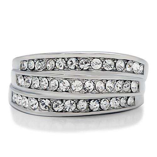 TK188 - High polished (no plating) Stainless Steel Ring with Top Grade Crystal in Clear - Alamode - Flyclothing LLC