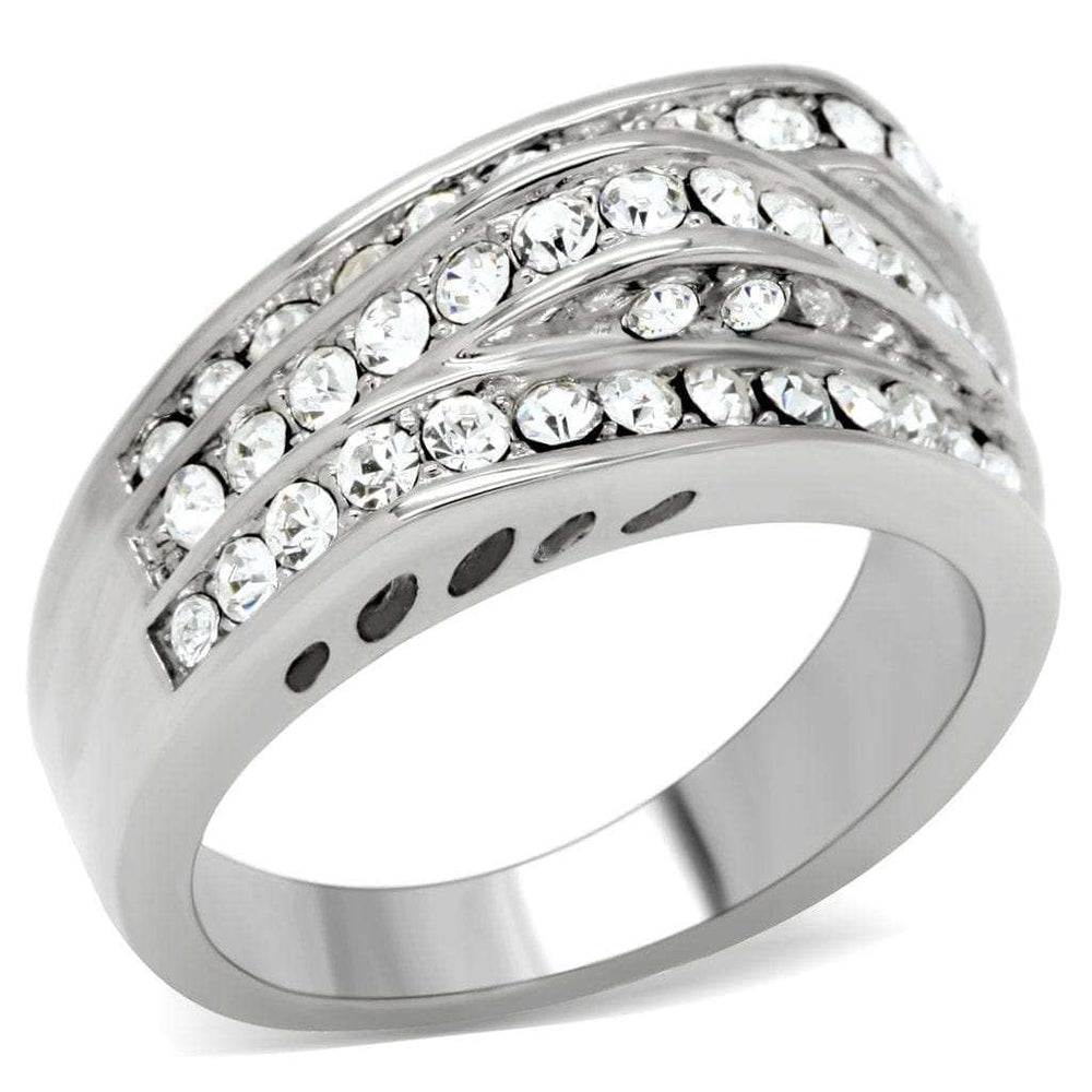 TK188 - High polished (no plating) Stainless Steel Ring with Top Grade Crystal in Clear - Alamode - Flyclothing LLC