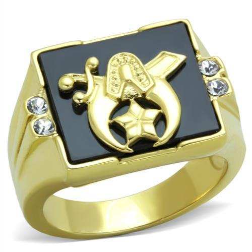 TK1890 - IP Gold(Ion Plating) Stainless Steel Ring with Synthetic Onyx in Jet - Alamode - Flyclothing LLC