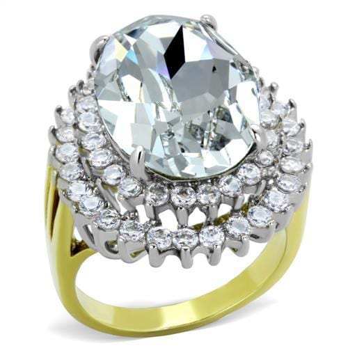 TK1894 - Two-Tone IP Gold (Ion Plating) Stainless Steel Ring with Top Grade Crystal in Clear - Alamode - Flyclothing LLC