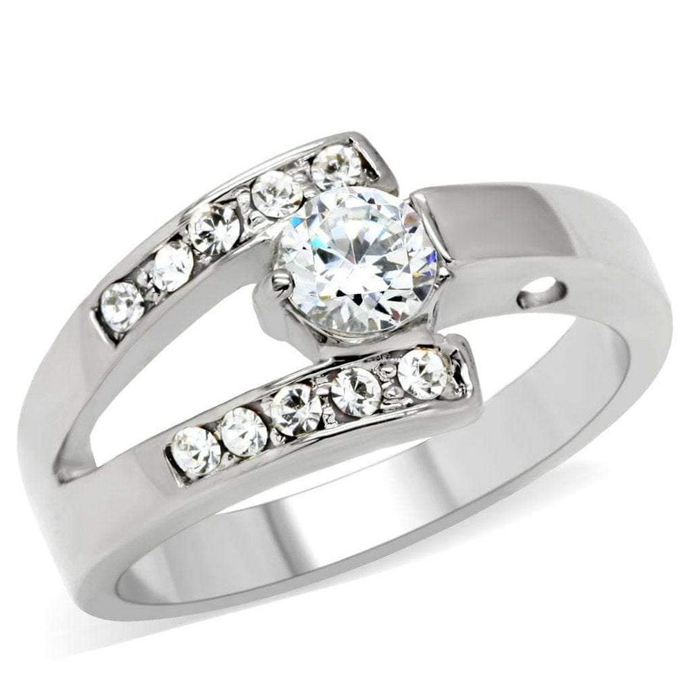 TK189 - High polished (no plating) Stainless Steel Ring with AAA Grade CZ in Clear - Alamode - Flyclothing LLC