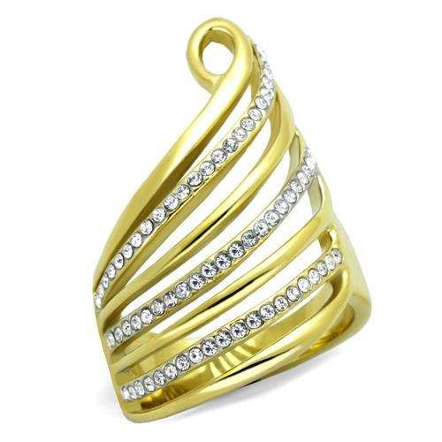 TK1909 - Two-Tone IP Gold (Ion Plating) Stainless Steel Ring with Top Grade Crystal in Clear - Alamode - Flyclothing LLC