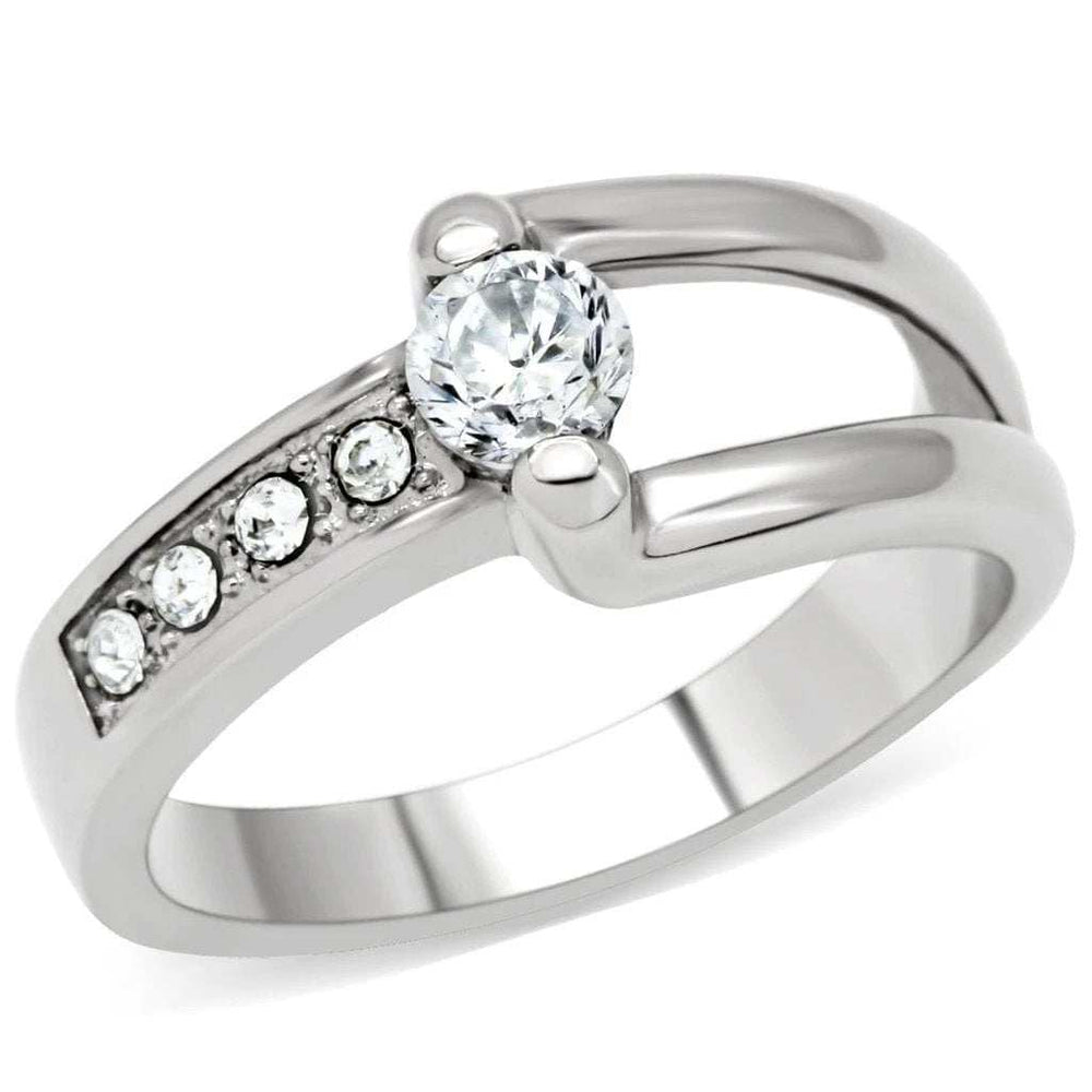 TK190 - High polished (no plating) Stainless Steel Ring with AAA Grade CZ in Clear - Alamode - Flyclothing LLC