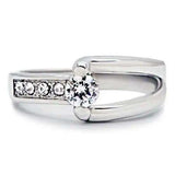 TK190 - High polished (no plating) Stainless Steel Ring with AAA Grade CZ in Clear - Alamode - Flyclothing LLC
