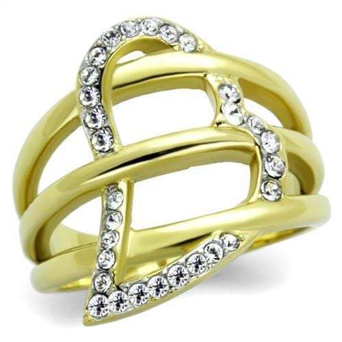 TK1913 - Two-Tone IP Gold (Ion Plating) Stainless Steel Ring with Top Grade Crystal in Clear - Alamode - Flyclothing LLC