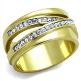 TK1914 - Two-Tone IP Gold (Ion Plating) Stainless Steel Ring with Top Grade Crystal in Clear - Alamode - Flyclothing LLC
