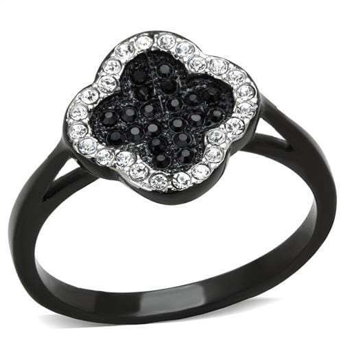 TK1917 - Two-Tone IP Black Stainless Steel Ring with Top Grade Crystal in Jet - Alamode - Flyclothing LLC