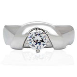 TK191 - High polished (no plating) Stainless Steel Ring with AAA Grade CZ in Clear - Alamode - Flyclothing LLC