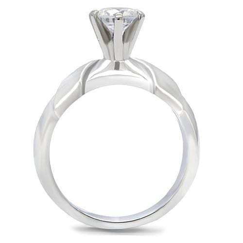 TK191 - High polished (no plating) Stainless Steel Ring with AAA Grade CZ in Clear - Alamode - Flyclothing LLC
