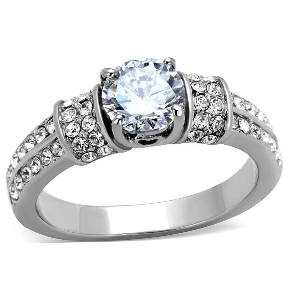 TK1921 - High polished (no plating) Stainless Steel Ring with AAA Grade CZ in Clear - Alamode - Flyclothing LLC