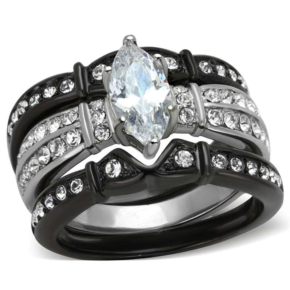 TK1922 - Two-Tone IP Black Stainless Steel Ring with AAA Grade CZ in Clear - Alamode - Flyclothing LLC