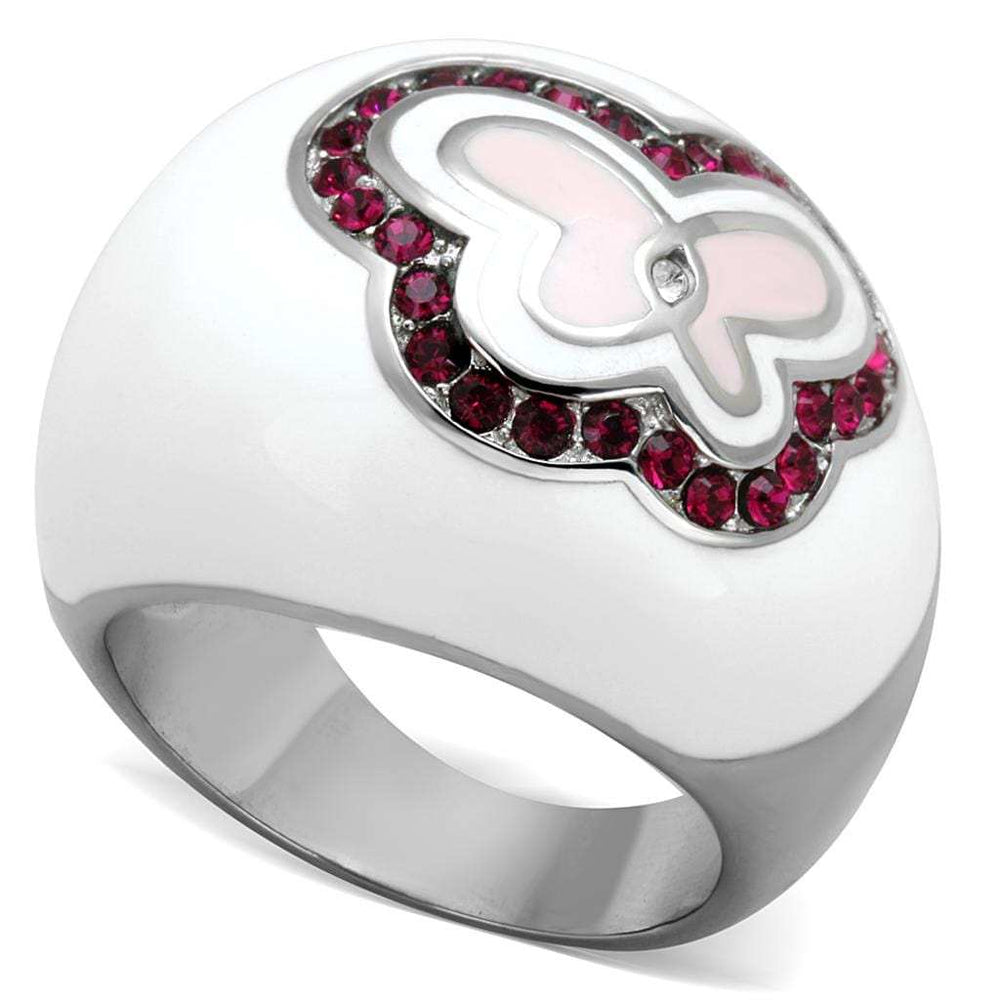 TK1927 - High polished (no plating) Stainless Steel Ring with Top Grade Crystal in Ruby - Alamode - Flyclothing LLC