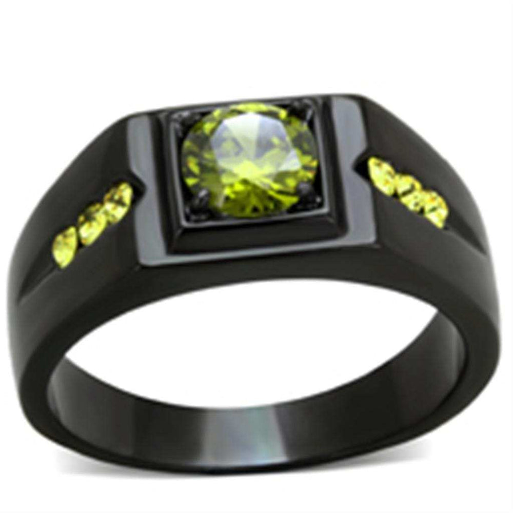 TK1928 - IP Black(Ion Plating) Stainless Steel Ring with AAA Grade CZ in Olivine color - Alamode - Flyclothing LLC