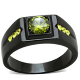 TK1928 - IP Black(Ion Plating) Stainless Steel Ring with AAA Grade CZ in Olivine color - Alamode - Flyclothing LLC