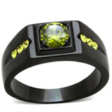 TK1928 - IP Black(Ion Plating) Stainless Steel Ring with AAA Grade CZ in Olivine color - Alamode - Flyclothing LLC