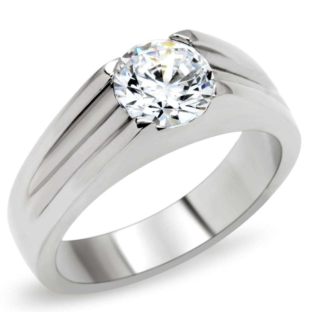 TK193 - High polished (no plating) Stainless Steel Ring with AAA Grade CZ in Clear - Alamode - Flyclothing LLC