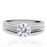 TK193 - High polished (no plating) Stainless Steel Ring with AAA Grade CZ in Clear - Alamode - Flyclothing LLC