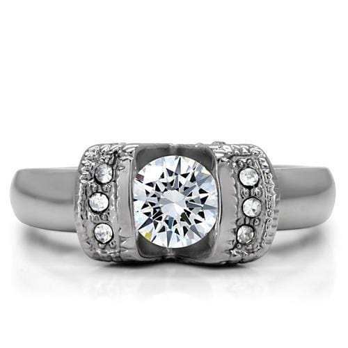 TK194 - High polished (no plating) Stainless Steel Ring with AAA Grade CZ in Clear - Alamode - Flyclothing LLC