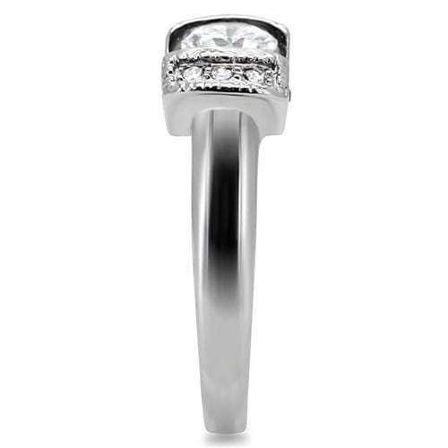 TK194 - High polished (no plating) Stainless Steel Ring with AAA Grade CZ in Clear - Alamode - Flyclothing LLC