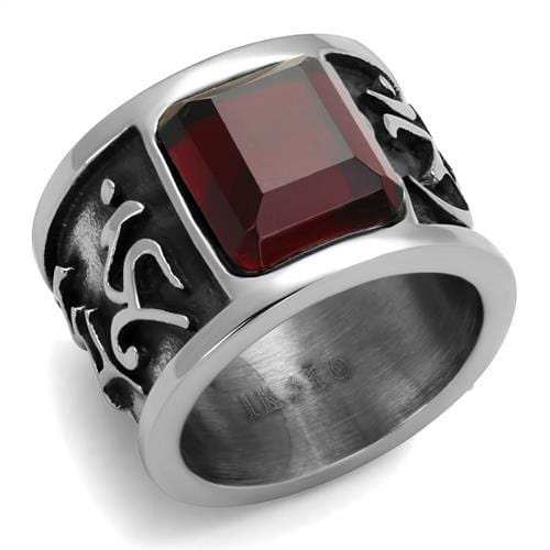 TK1964 - High polished (no plating) Stainless Steel Ring with Synthetic Synthetic Glass in Siam - Alamode - Flyclothing LLC