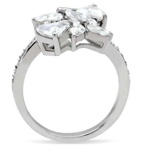TK196 - High polished (no plating) Stainless Steel Ring with AAA Grade CZ in Clear - Alamode - Flyclothing LLC