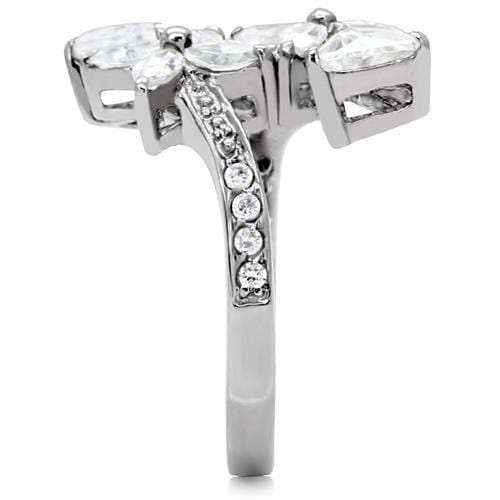TK196 - High polished (no plating) Stainless Steel Ring with AAA Grade CZ in Clear - Alamode - Flyclothing LLC
