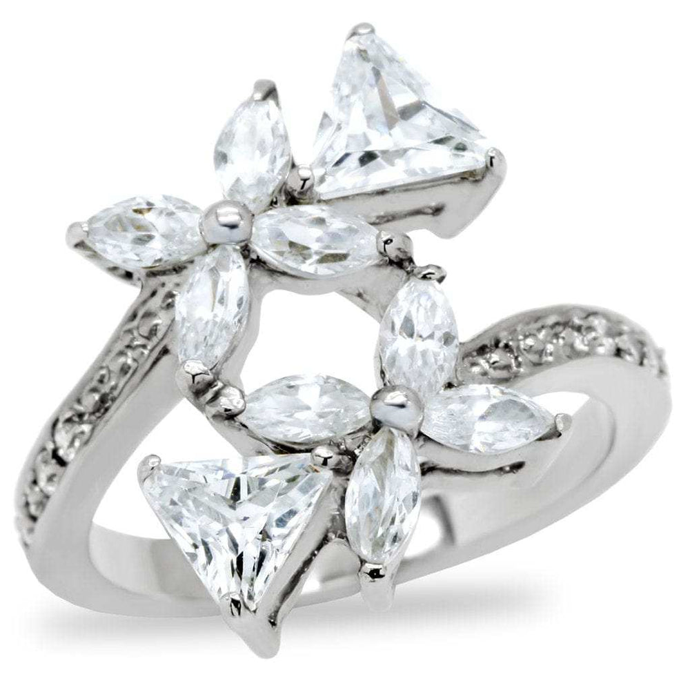 TK196 - High polished (no plating) Stainless Steel Ring with AAA Grade CZ in Clear - Alamode - Flyclothing LLC