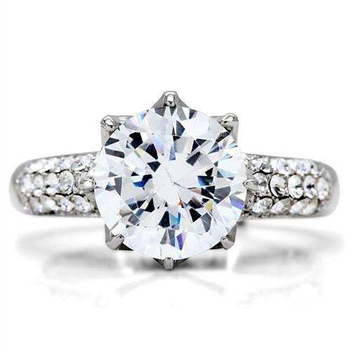 TK197 - High polished (no plating) Stainless Steel Ring with AAA Grade CZ in Clear - Alamode - Flyclothing LLC