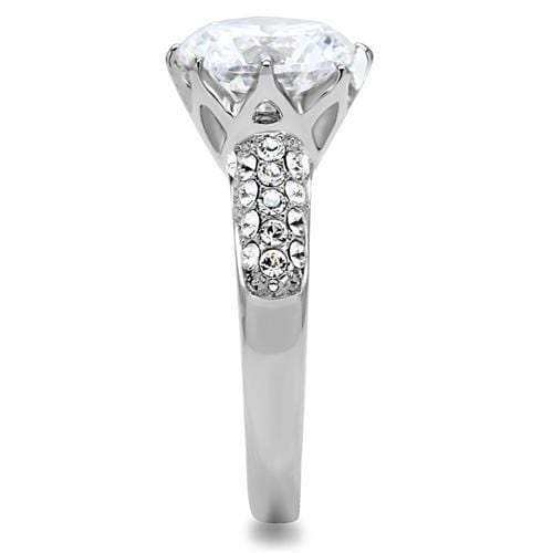 TK197 - High polished (no plating) Stainless Steel Ring with AAA Grade CZ in Clear - Alamode - Flyclothing LLC