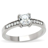TK199 - High polished (no plating) Stainless Steel Ring with AAA Grade CZ in Clear - Alamode - Flyclothing LLC