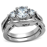 TK1W002 - High polished (no plating) Stainless Steel Ring with AAA Grade CZ in Clear - Alamode - Flyclothing LLC