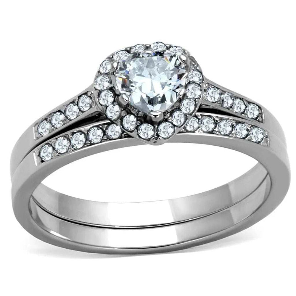TK1W161 - High polished (no plating) Stainless Steel Ring with AAA Grade CZ in Clear - Alamode - Flyclothing LLC