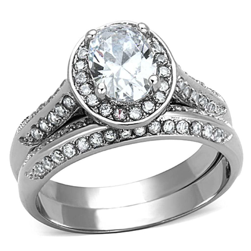 TK1W163 - High polished (no plating) Stainless Steel Ring with AAA Grade CZ in Clear - Alamode - Flyclothing LLC